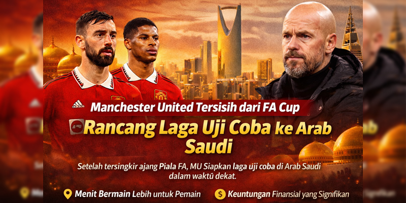 Manchester United telah menyiapkan rencana setelah tersingkir ajang PIALA FA Cup. Klub Setan Merah ingin laga uji coba di Arab Saudi. Jadwal MU pada musim 2025/2026 memang tergolong longgar.