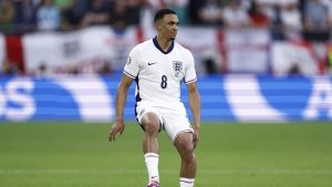 Gelandang Timnas Inggris, Trent Alexander-Arnold, saat menghadapi Belgia dalam laga Grup C Euro 2024 di Arena AufSchalke di Gelsenkirchen, Senin (17/6/2024) dini hari WIB.